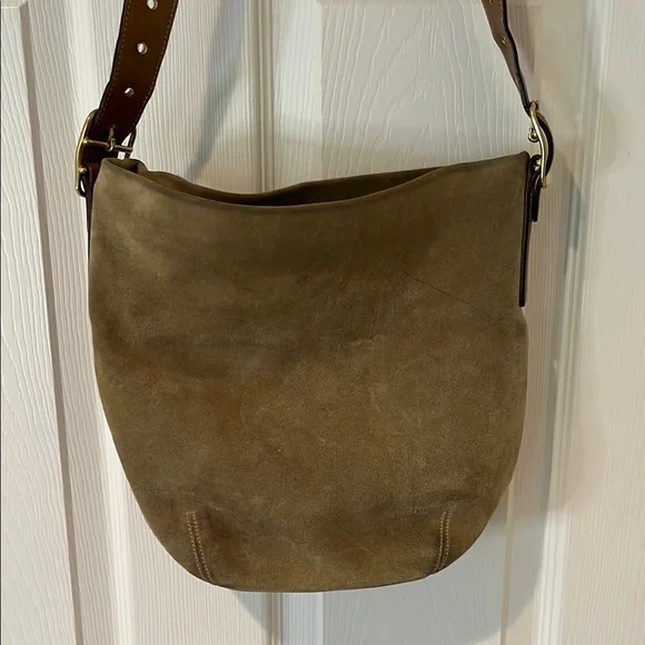Coach suede Moss green Mini Bag with brown Leather Strap - Picture 3 of 5